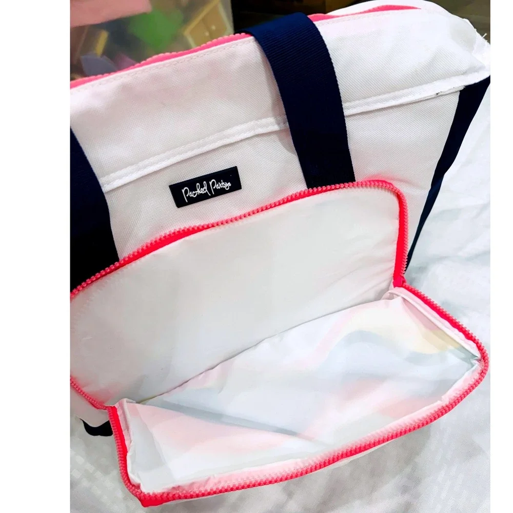 Packed Party Rainbow Tote Bag Duffel Weekender Pink Navy Shoulder Strap Preppy